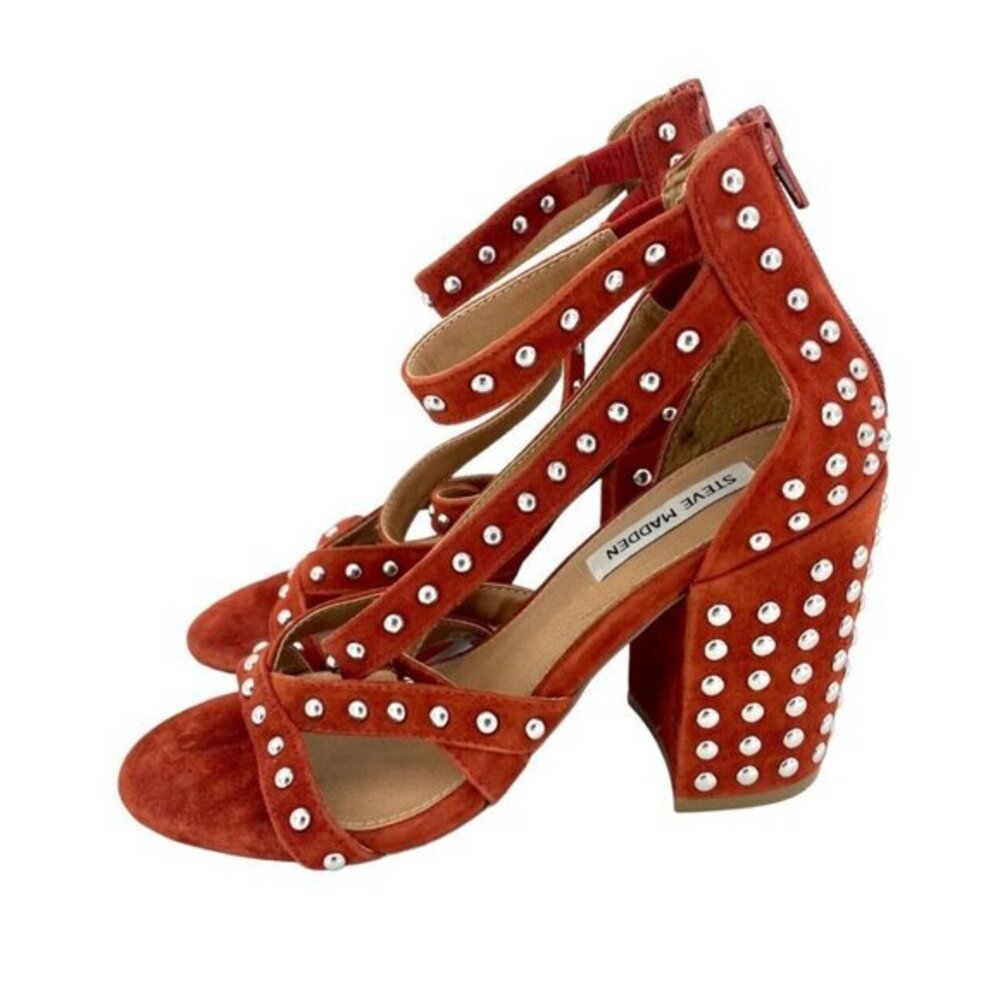 Steve Madden Sandals Rust Suede Leather Studded Ankle Strap SZ 7 New